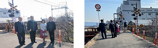天美北の近鉄南大阪線踏切付近の土手にラバーポール設置をするため視察